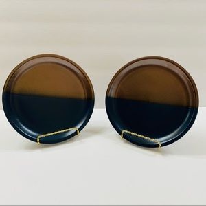 Two Tone Contrast Salad Plates Brown & Navy Set of 2 brand finch
